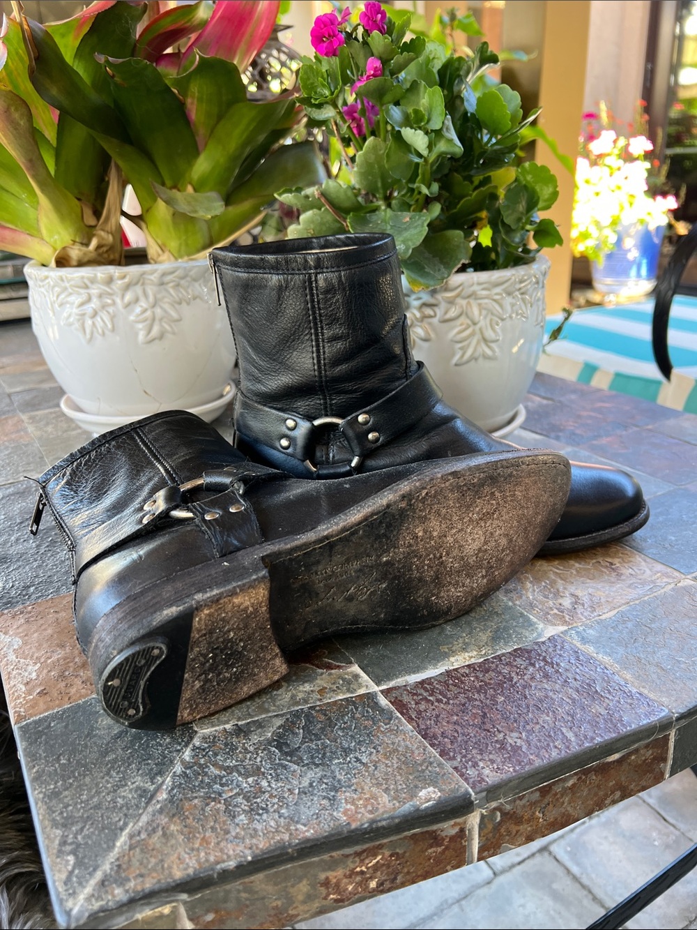 Frye Phillips harness Black Leather Ankle Boots 8 - Picture 6 of 8